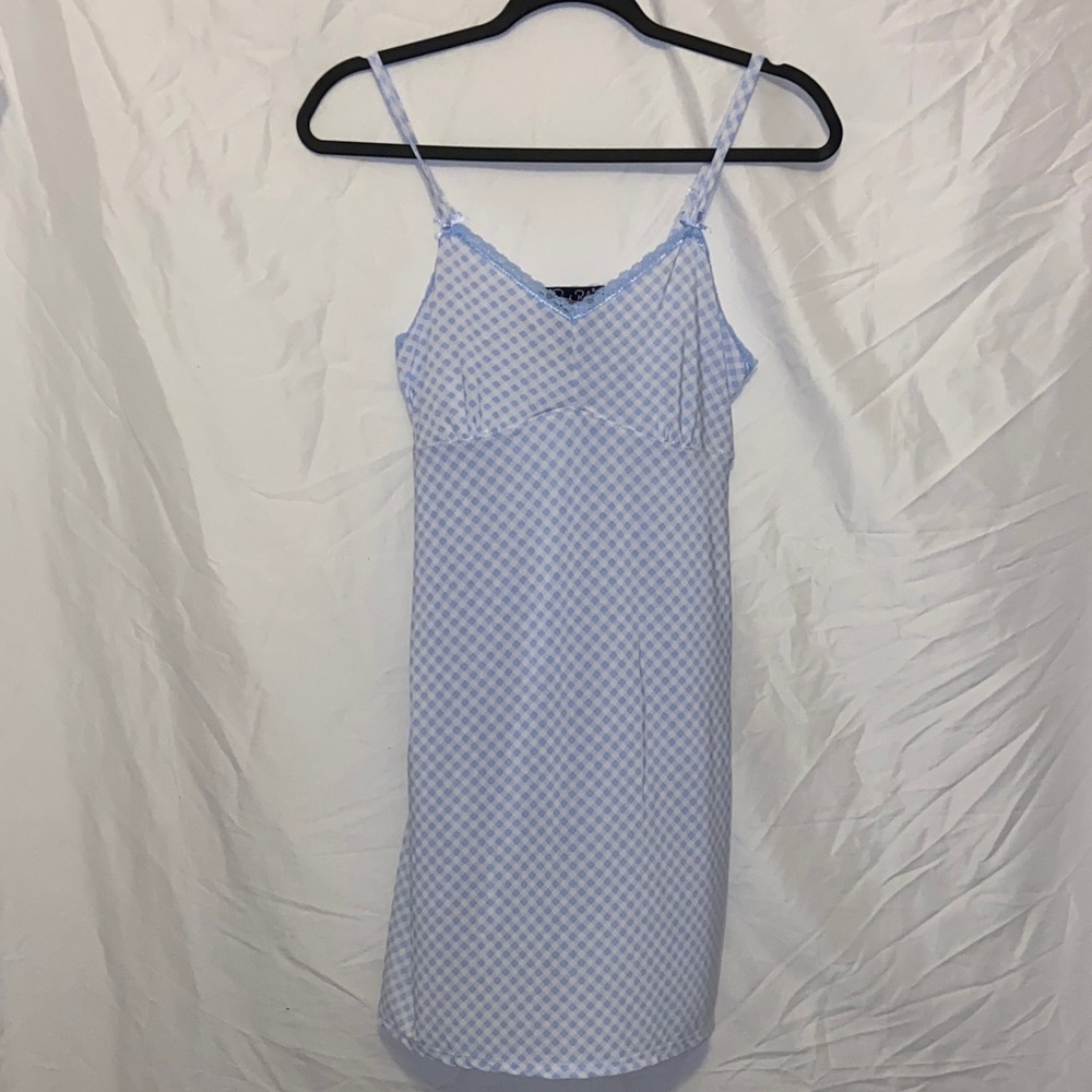 Checkered Chemise W/ Adjustable Straps- Blue, White